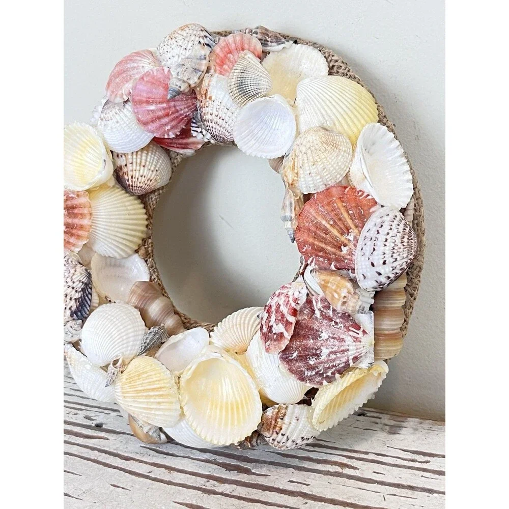 Vintage Nautical Hand Made Sea Shell Art Circular Wreath Frame 9” / Beach Home